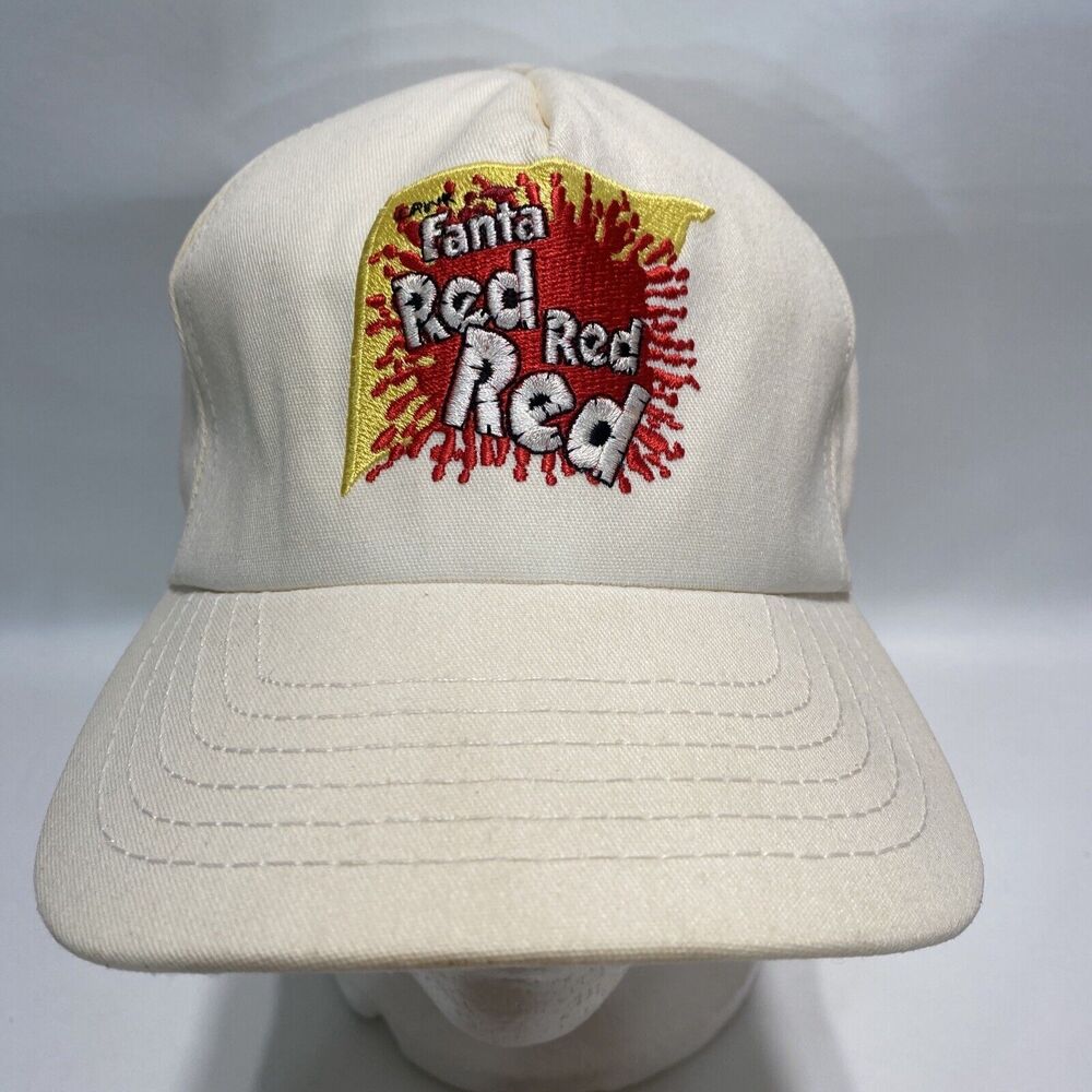 Drink Fanta Red Red Red Snapback Hat Vintage 80s USA Made Stained